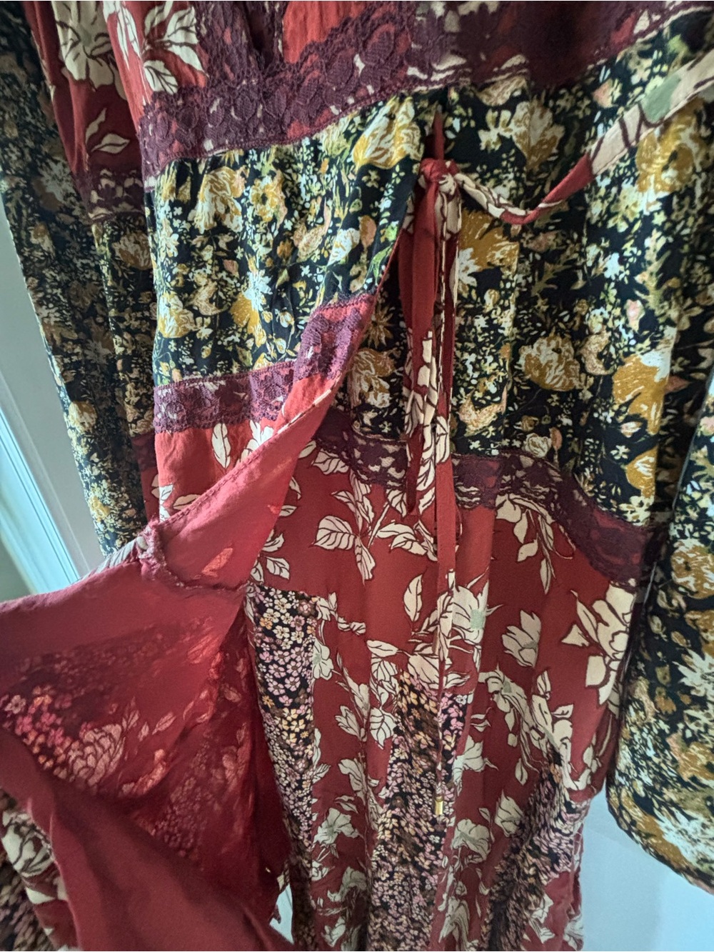 Free People Red Floral & Mustard Patchwork Maxi Dress - Picture 3 of 4